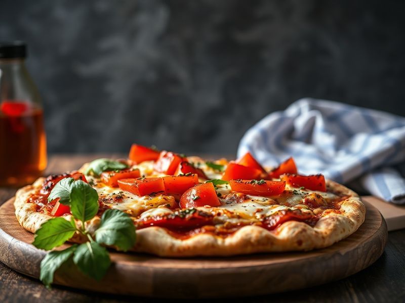 Un pita pizza garni de fromages fondants et de légumes frais, spécialité de Pita Q à Tanger.