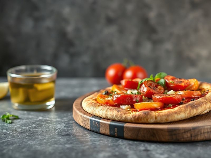 Un pita pizza aux couleurs vives, prêt à être dégusté, parfait pour un repas rapide à Tanger.